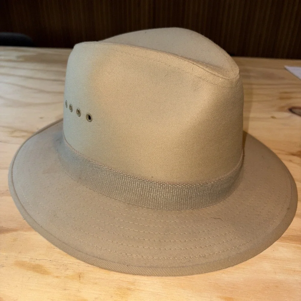 Country Gentleman Fedora Hat Khaki Outdoors W/ Band Water Repellent Mens Sz L